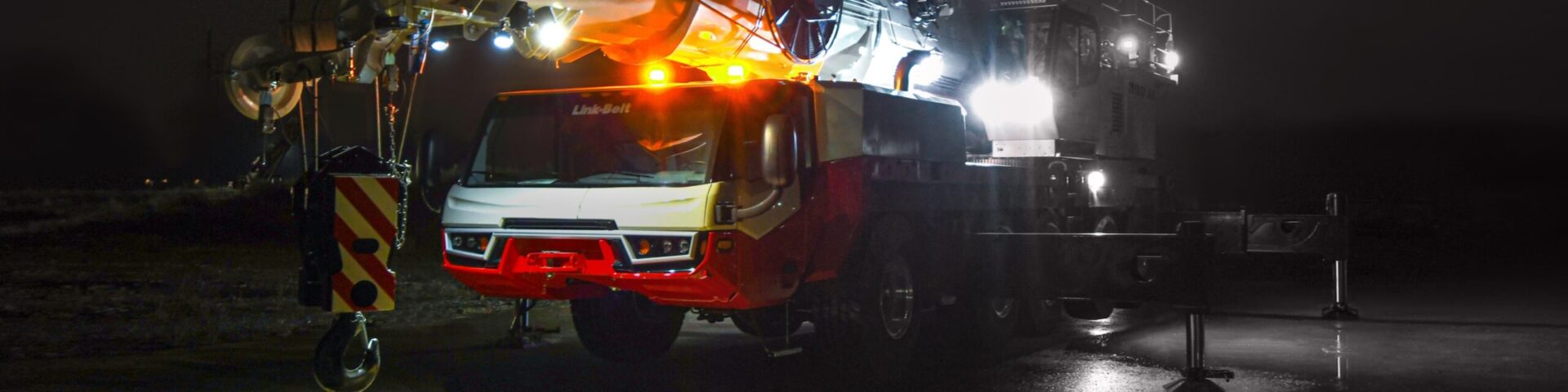 Link-Belt all terrain crane on a jobsite at night