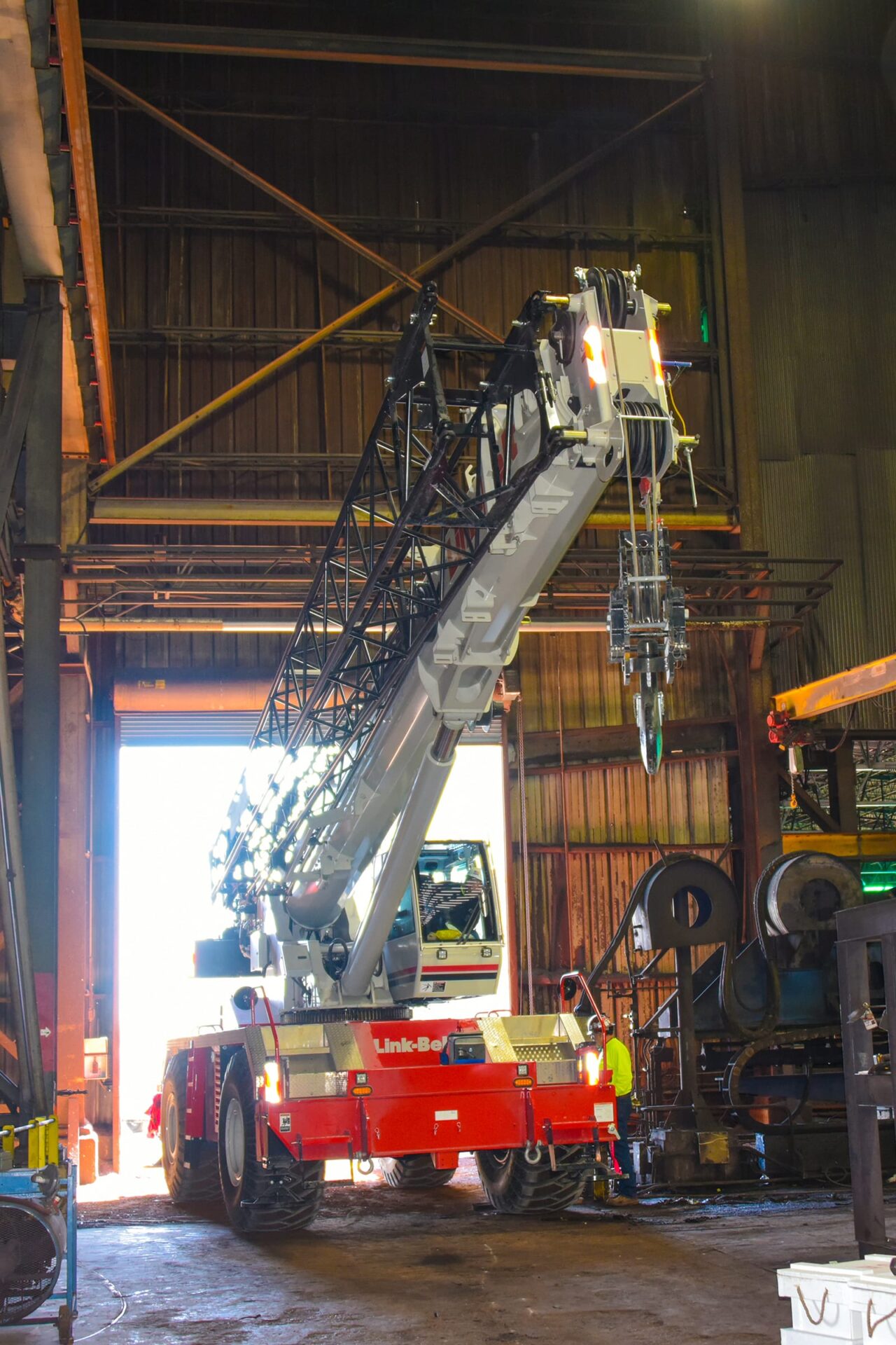 Link-Belt 75RT working inside a warehouse bay