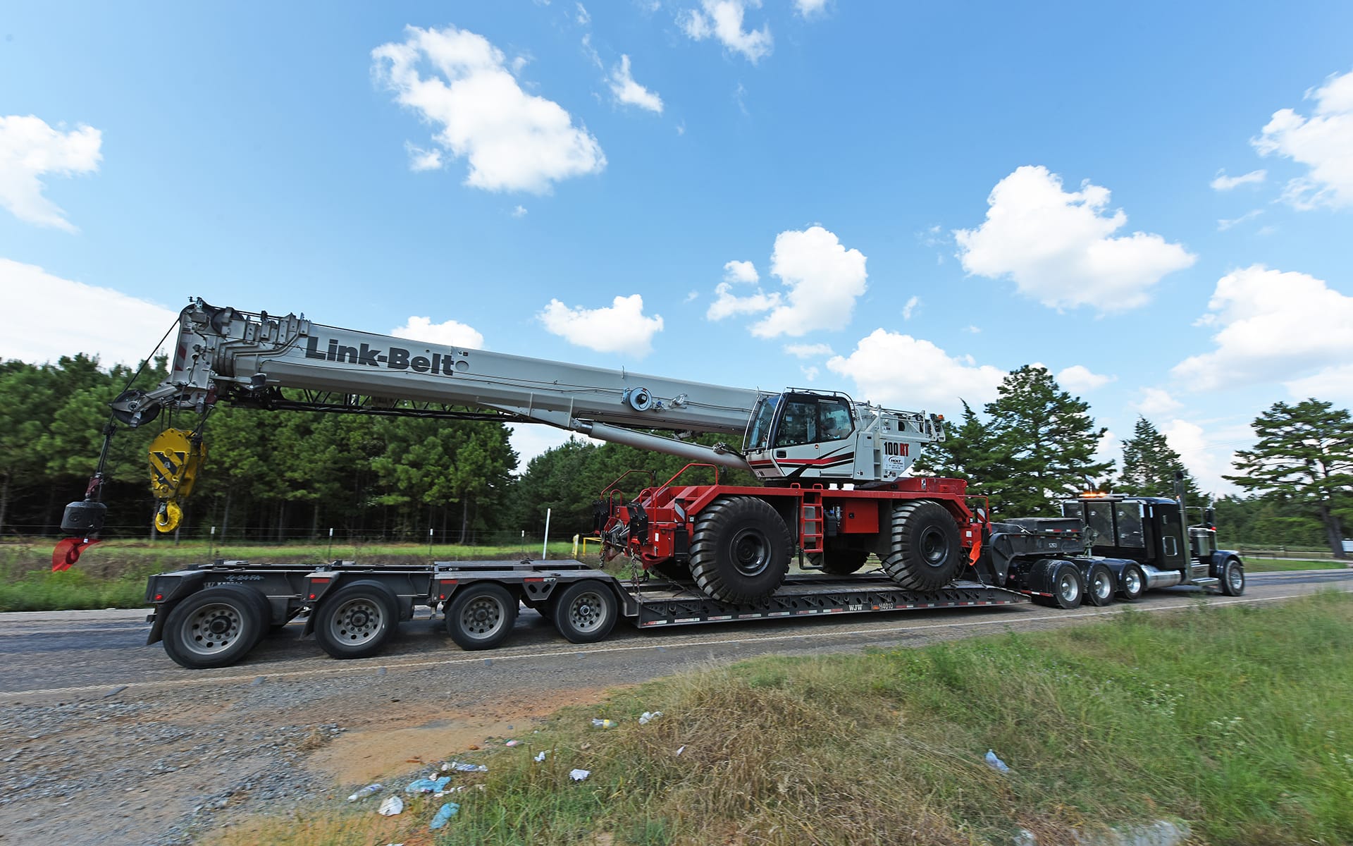 Link-Belt rough terrain crane in road-travel configuration